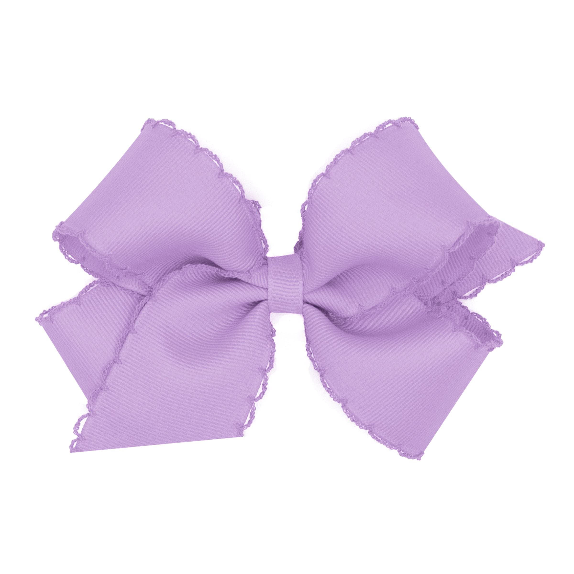 Wee Ones Girls' Classic Grosgrain Moonstitch Edge Hair Bow on a WeeStay Hair Clip, Matching Edge, Medium, Light Orchid
