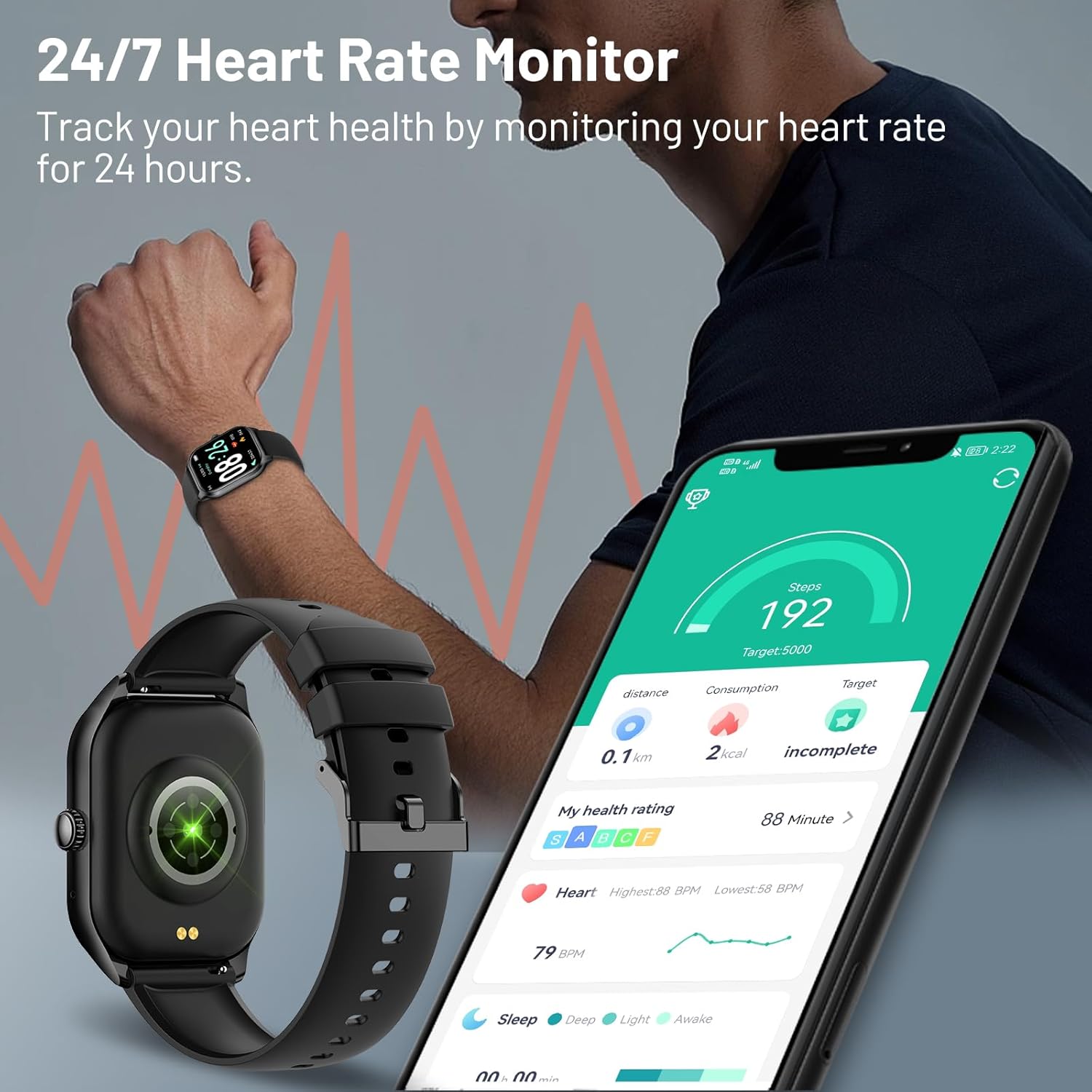 AcclaFit Smart Watch displaying various sport modes like Tennis, Volleyball, Football, Badminton