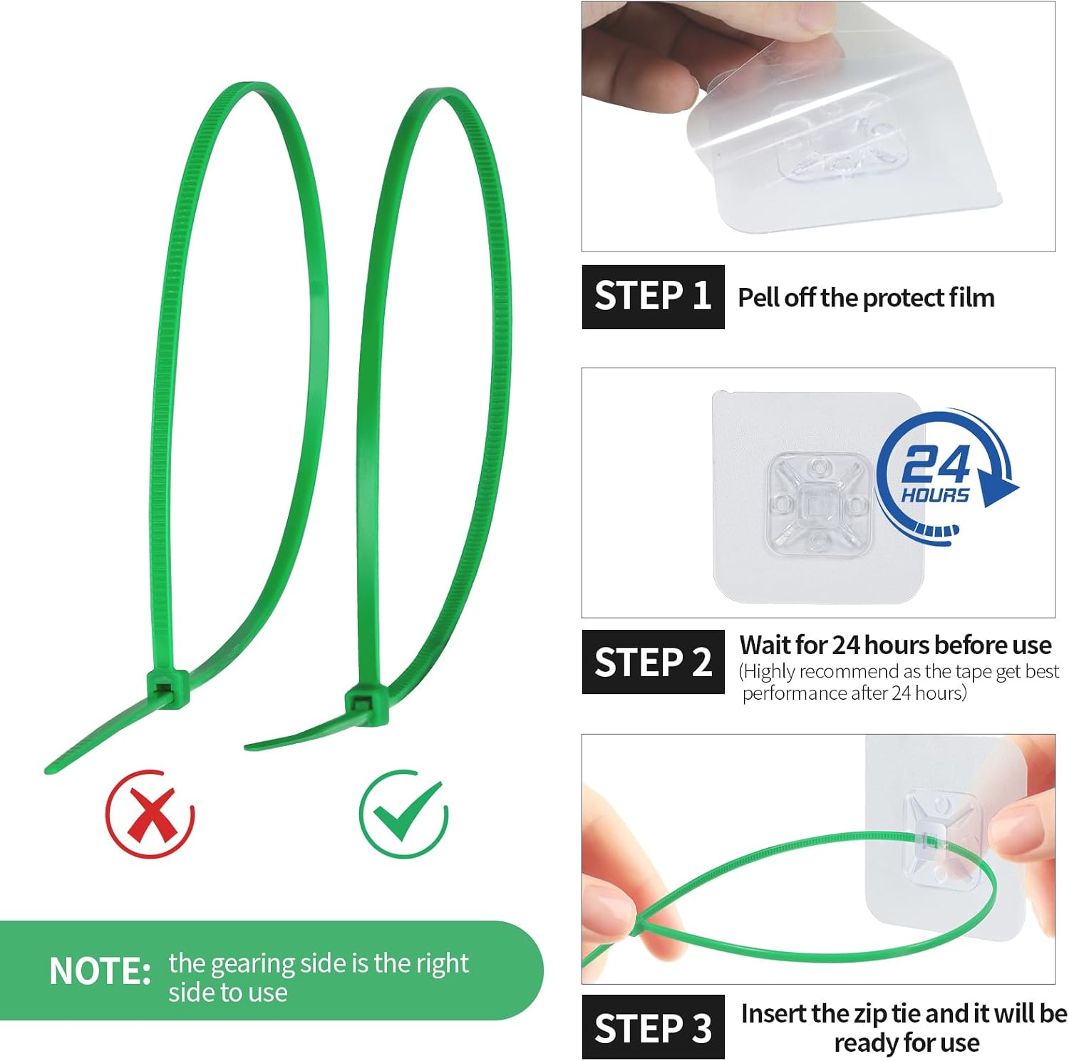 50 Pcs Christmas Garland Hanger, Transparent Large Zip Tie Mounts Self Adhesive Cable Tie Invisible Garland Cords Hooks Climbing Plants Straps for Wreath Fireplace Mantle Stairways (50, Green)