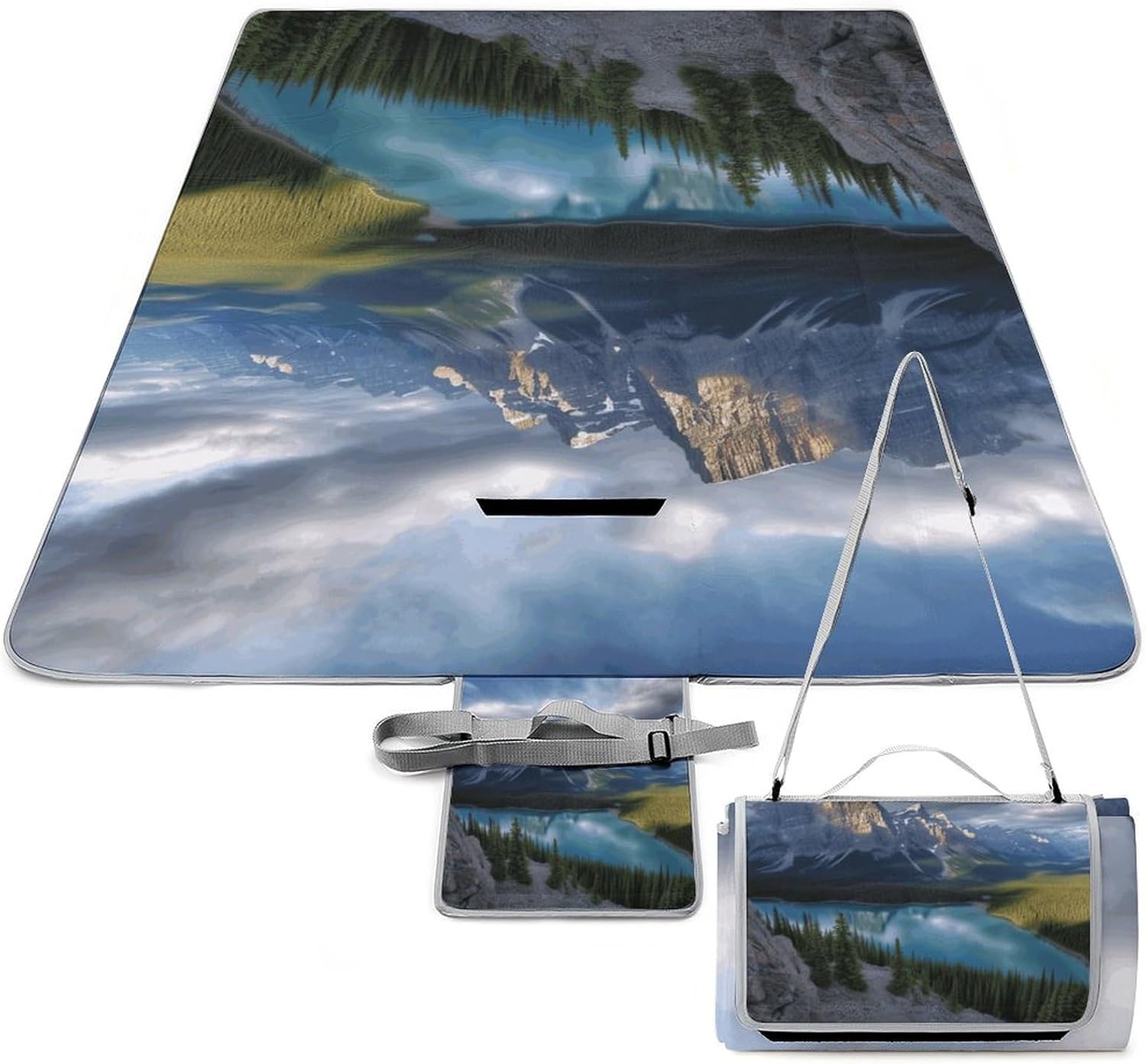 Banff National Park Waterproof Picnic Blanket 58.3''x58.3'',Portable and Foldable Picnic Mat with Handle,Outdoor Blankets for Lawn Park Beach Travel