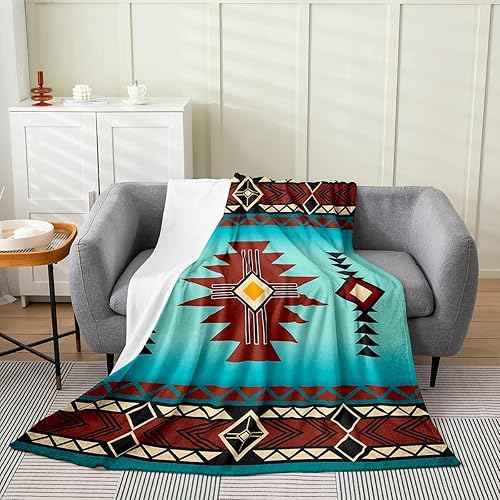 Manta de forro polar geométrico del suroeste, suave y acogedora, manta de franela nativa del suroeste para niños, mujeres y adultos, estilo bohemio,