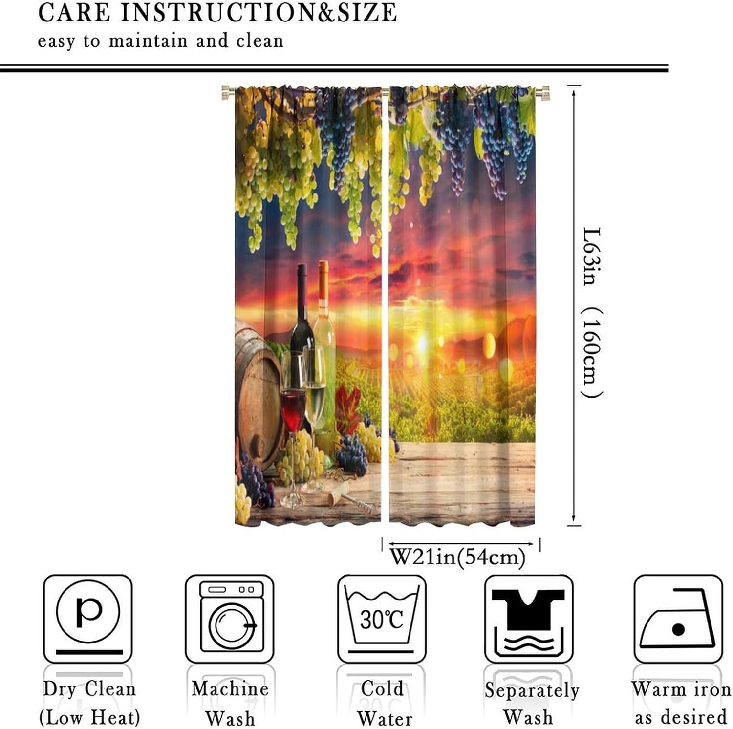 Wine Kitchen Curtains, Glasses of Red and White Wine Served with Grapes French Gourmet Tasting, Window Drapes Set 2 Panels,42x63 Inches