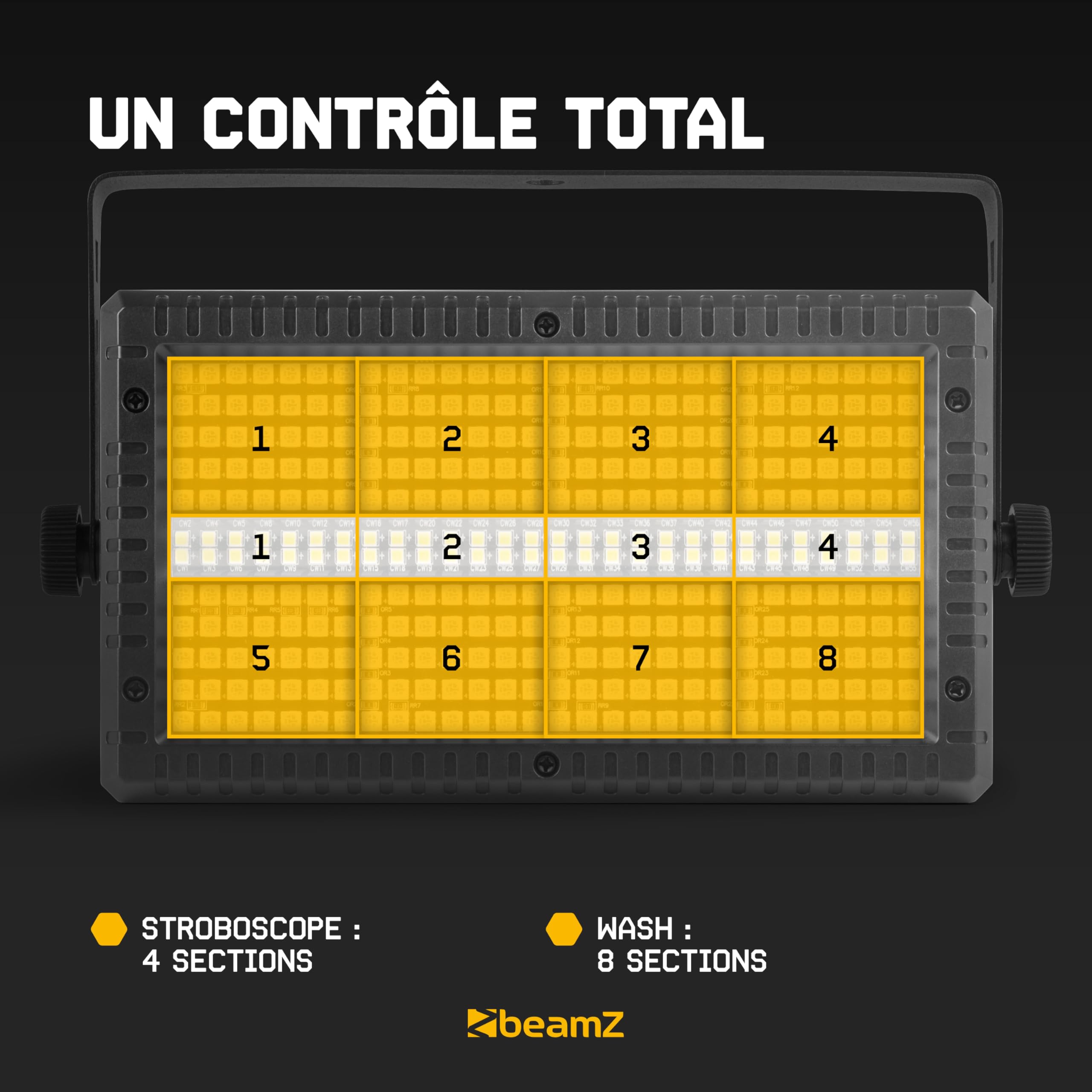BeamZ BS336 - Stroboscope LED SMD Combo RGB+W 336 LED | Effet strobe + wash + blinder | DMX multi-zones | Éclairage pro DJ, bar & événement
