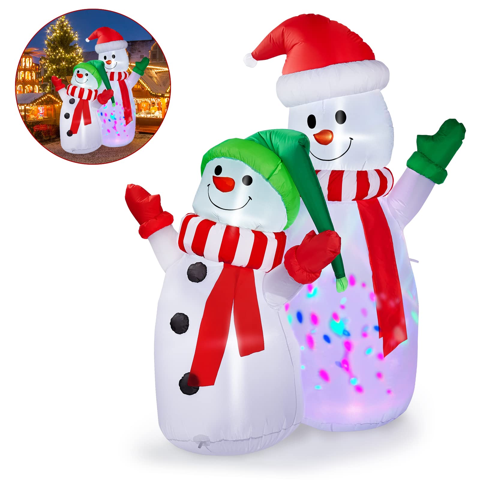 CAMULAND 1.8M Gonfiabile Decorazioni di Natale Gonfiabile Pupazzo di neve con Built-in luci LED, Decorazioni di Natale all'aperto…