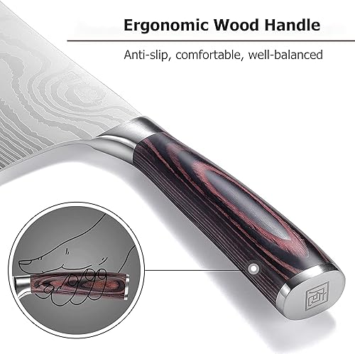 Miniatura 8 de Cuchillo PAUDIN, cuchillo de carnicero ultra afilado de 7 pulgadas, cuchillo de carnicero de acero inoxidable de alto carbono con mango de madera