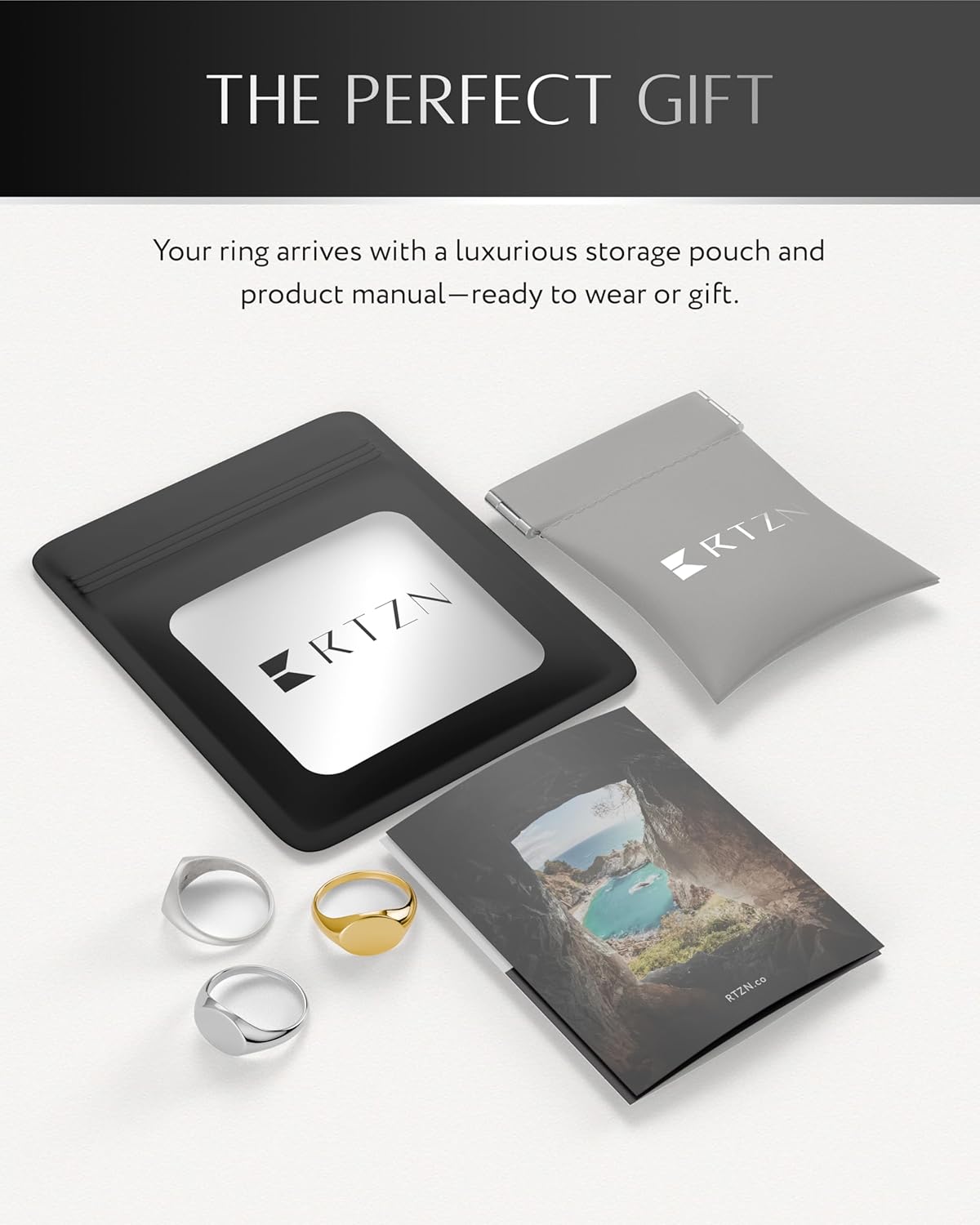 RTZN® Signet Rings for Men — Premium Mens Stainless Steel Rings — 100% Waterproof & Non Tarnish Plain Statement Mens Signet Ring Gold/Silver Pinky Ring for Men (SIZE: 6-12) - Image 7