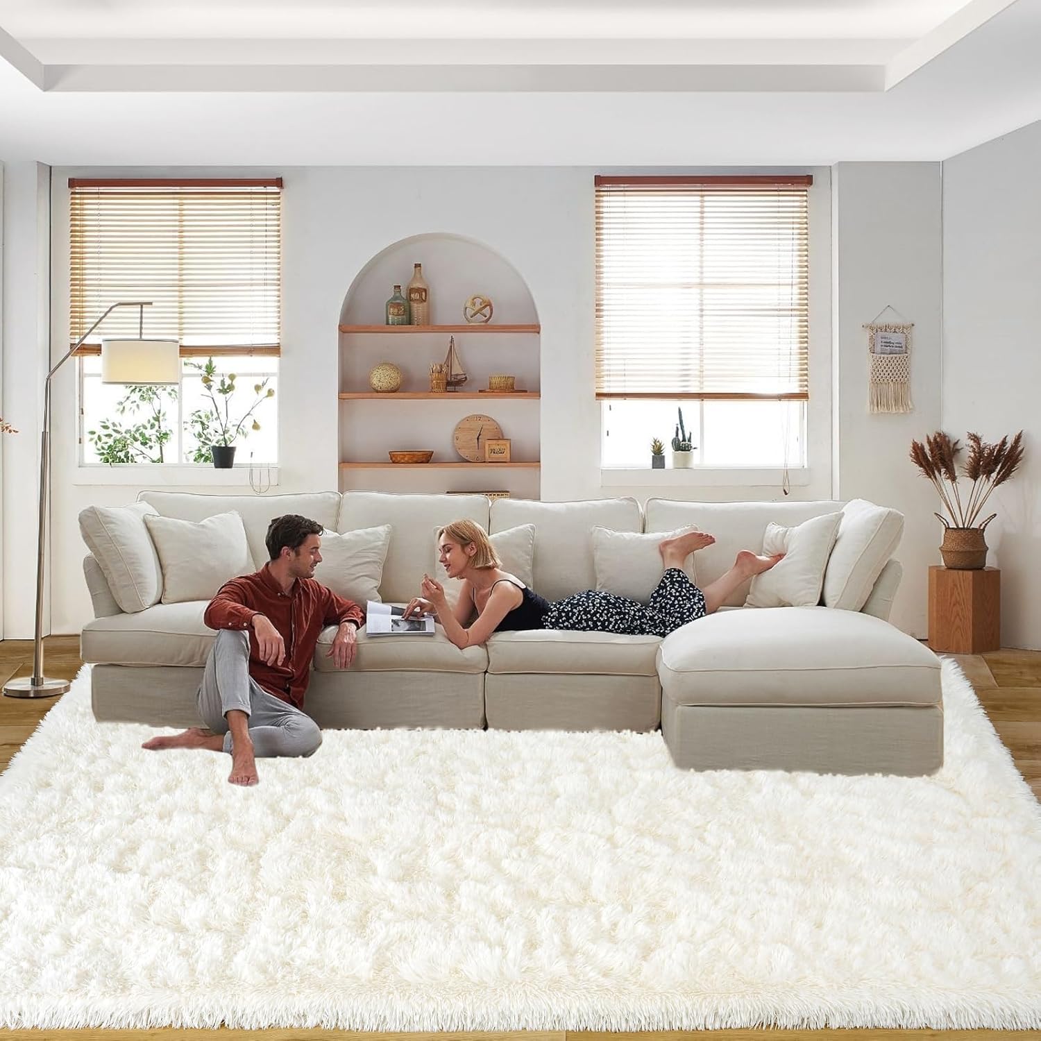 Area Rugs 9x12 Living Room, Ultra Soft Shaggy Fluffy Rug for Bedroom, Upgrade Non-Slip Fuzzy High Pile Plush Large Rugs for Nursery Boys Girls Kids Room Modern Indoor Home Decor, Cream White 9x12ft Cream White