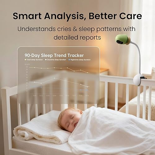 Miniatura 5 de MONAI - Monitor de bebé inteligente WiFi con cámara 3K, alimentado por IA patentada, detección de llantosueñocara, valla de seguridad virtual,