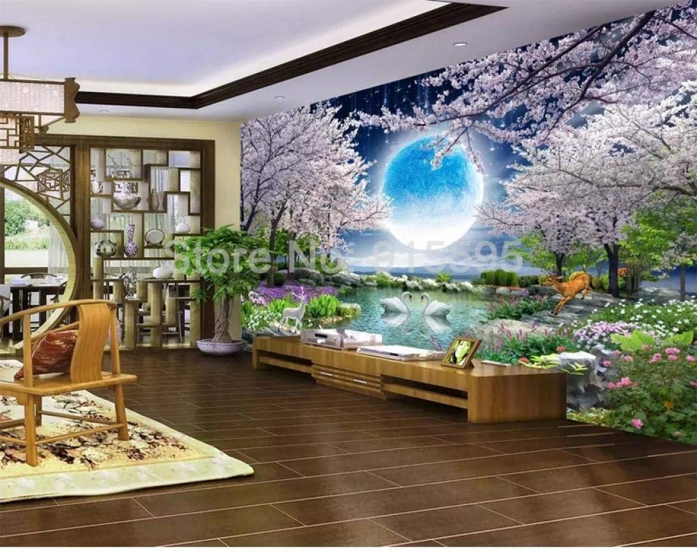 Paysage mural lune cerisier pour une chambre parentale zen et relaxante