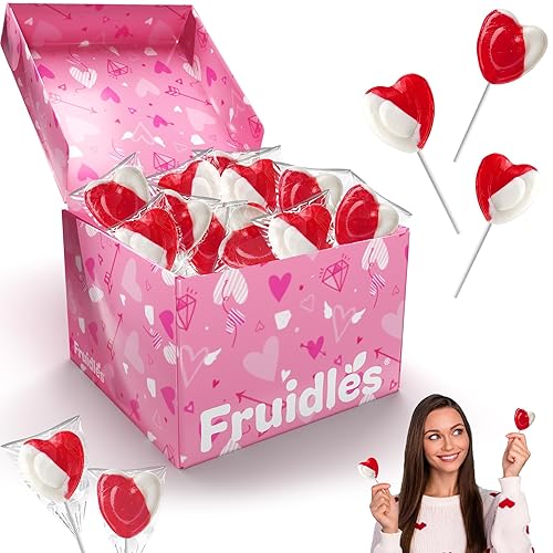 The Dreidel Company Paletas para el día de San Valentín con forma de corazón rojo sabor fresa y crema, envueltas individualmente (media libra),