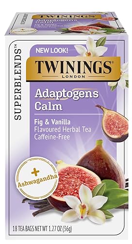 Twinings Superblend Adaptógenos Calm Fig & Vanilla - Té de hierbas con sabor a higo, sin cafeína, 18 bolsas de té (paquete de 6)