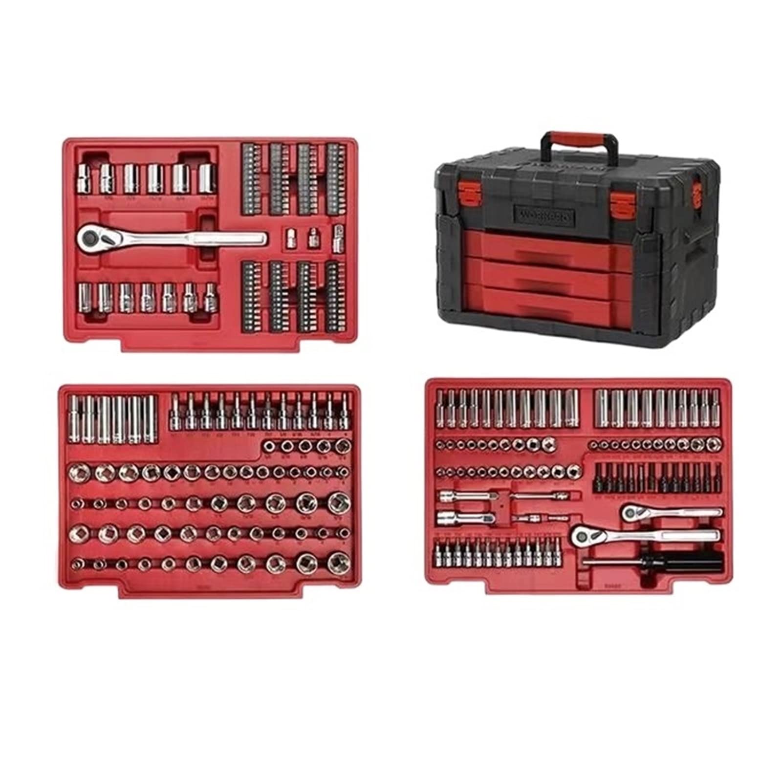 EIKLAR320PC 1/4" 3/8" 1/2" Dr. Socket Wrench Set Mechanic Tool Set with Deluxe 3-Drawer Case