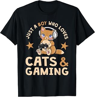 Just A Boy Who Loves Cats and Gaming Cute Gamer Cat T-Shirt
