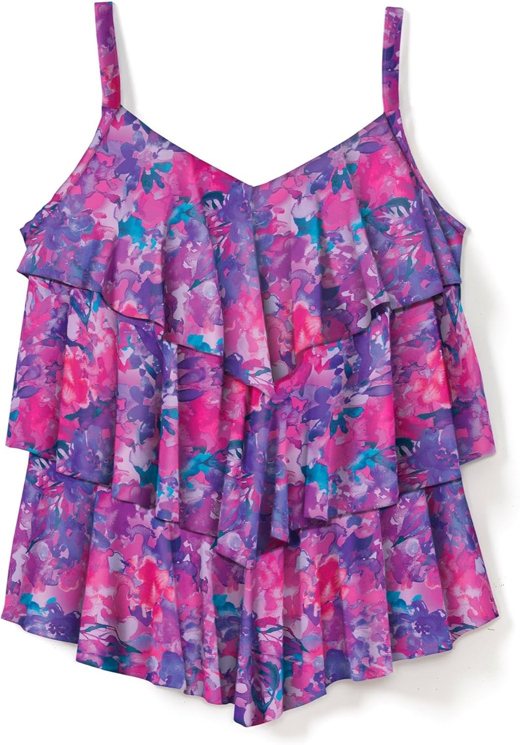 Swimsuits For All Swim 365 Women's Plus Size Longer-Length Tiered-Ruffle Tankini Top