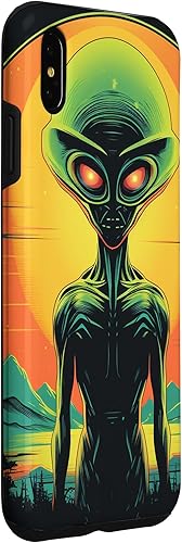 Vista 15 de iPhone 14 Pro Max Cute Green Alien Head UFO Space Face Alien Case