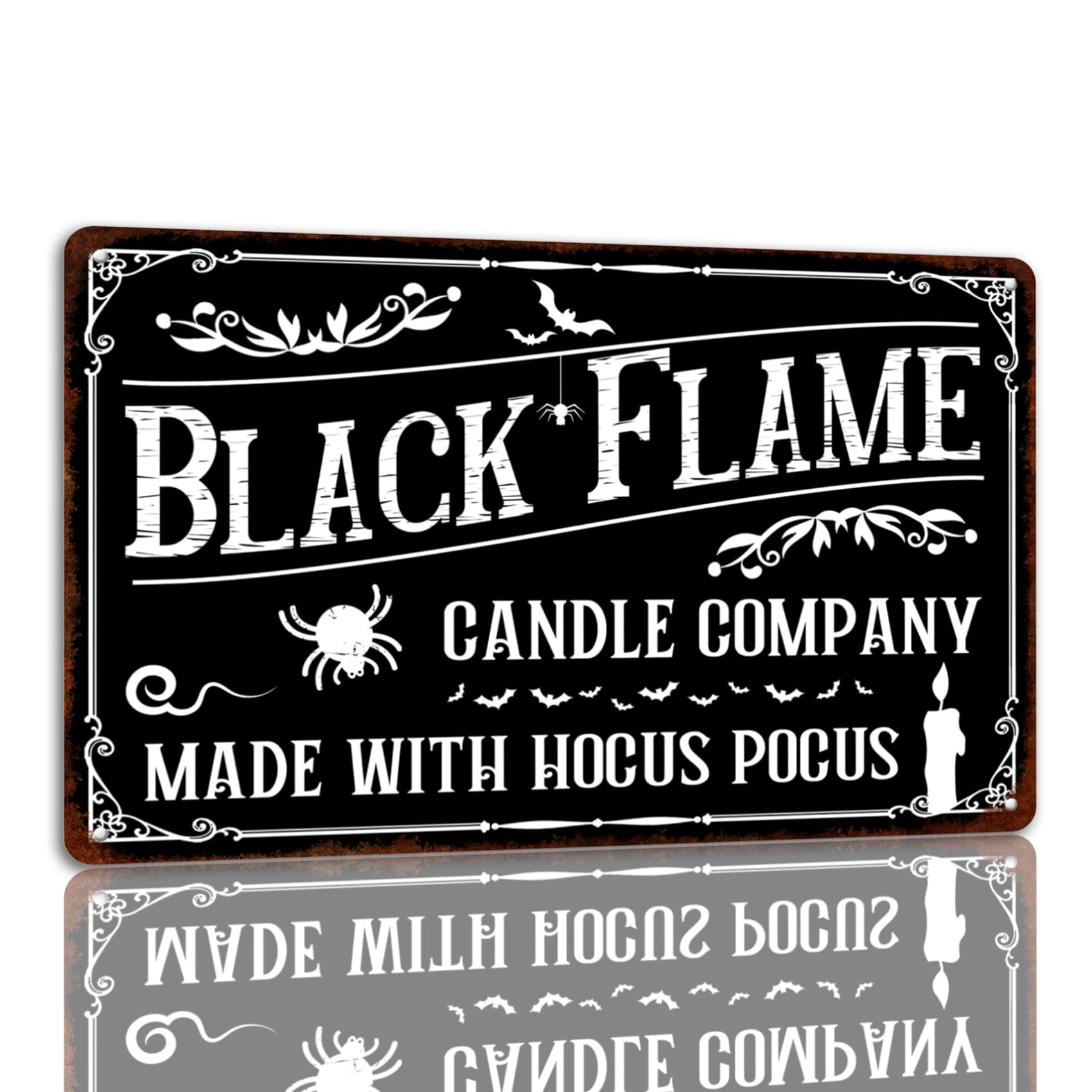 SMAZDFXX Black Flame Candle Company Tin Sign Halloween Metal Signs Autumn Witch Ghost Pumpkin Wall Decor Sign For Home Kitchen Cafe 5.5"x8"