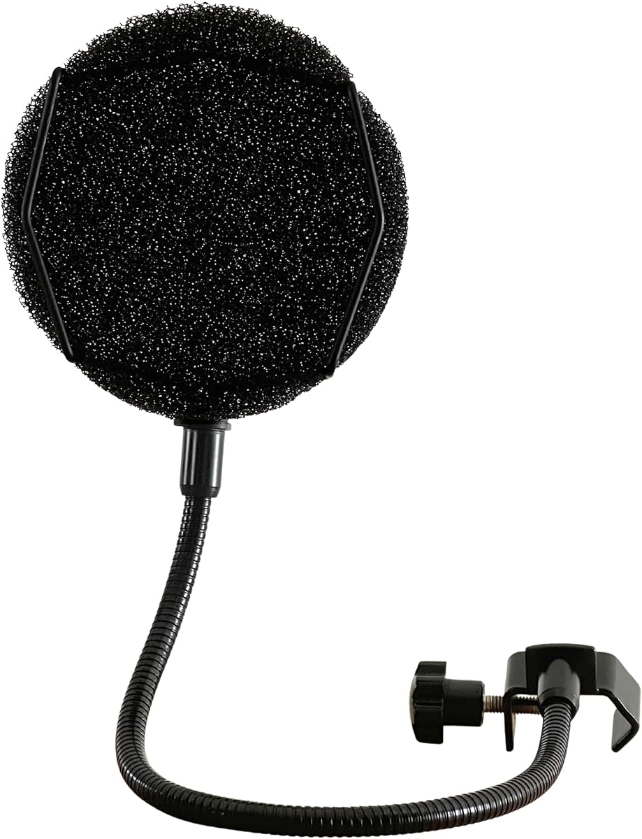 Melon Audio Filtro pop para micrófono – Pantalla de viento pop en capas de esponja con brazo de metal con clip de cuello de cisne flexible mejorado de 360° (incluye filtro adicional)