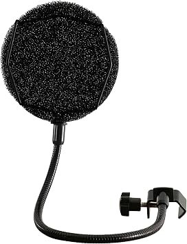 Melon Audio Pop Filter for Microphone - Sponge Layered Pop Wind Screen with Enhanced Flexible 360 Gooseneck Clip Metal Arm includes Extra Filter