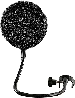 Melon Audio Pop-Filter für Mikrofon – Schwamm-geschichteter Pop-Windschutz mit verbessertem, flexiblem 360° Schwanenhals-Clip, Metallarm (inkl. extra Filter)
