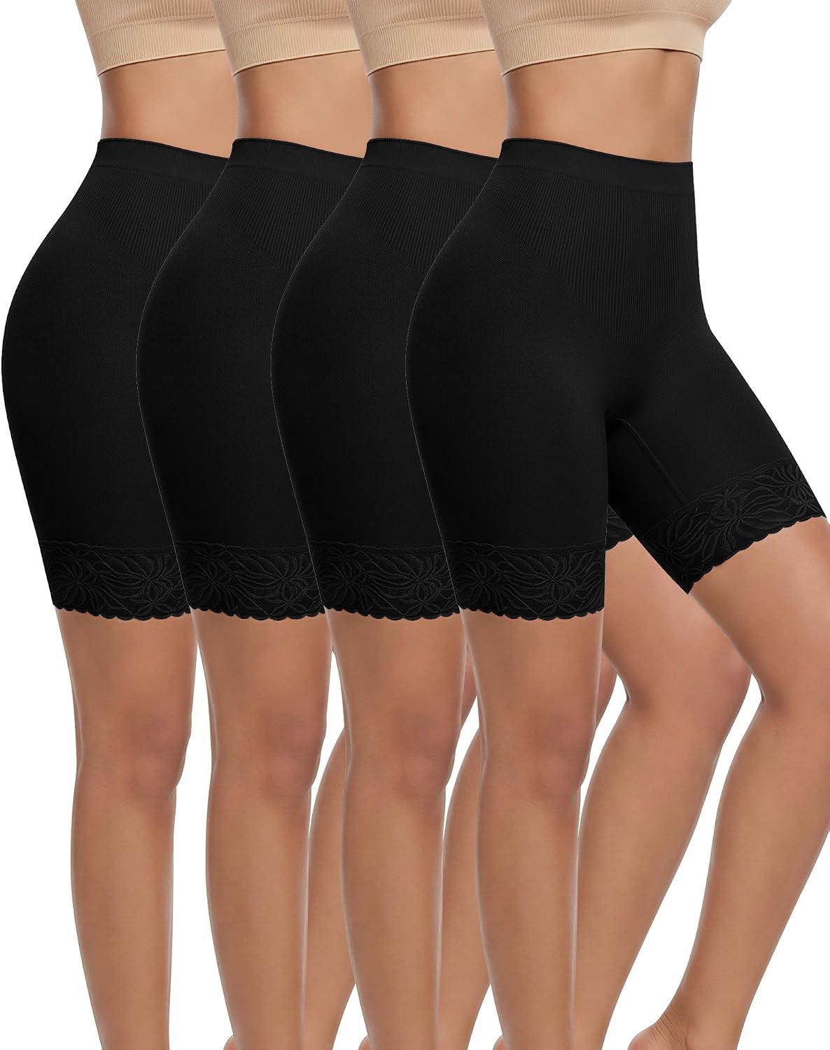 Slip Shorts for Under Dresses Women, Anti-Chafing Slip Shorts Comfortable Seamless Boy Shorts 4 Pack