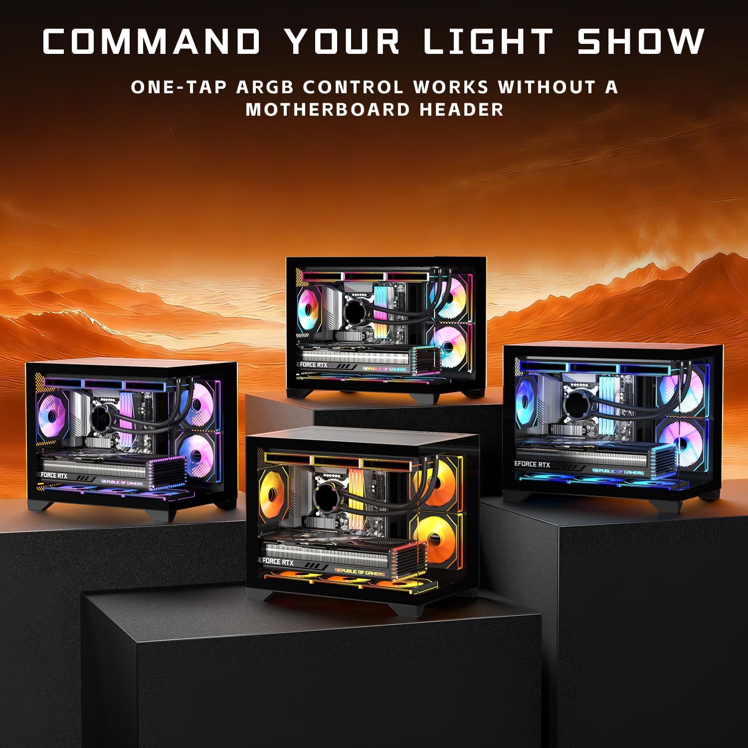 Micro-ATX Gaming PC Case with 270° View Tempered Glass, Pre-Installed 2 PWM ARGB Fans & Magnetic Filter, Supports 420mm GPU and 360mm AIO Cooler, Standard ATX PSU