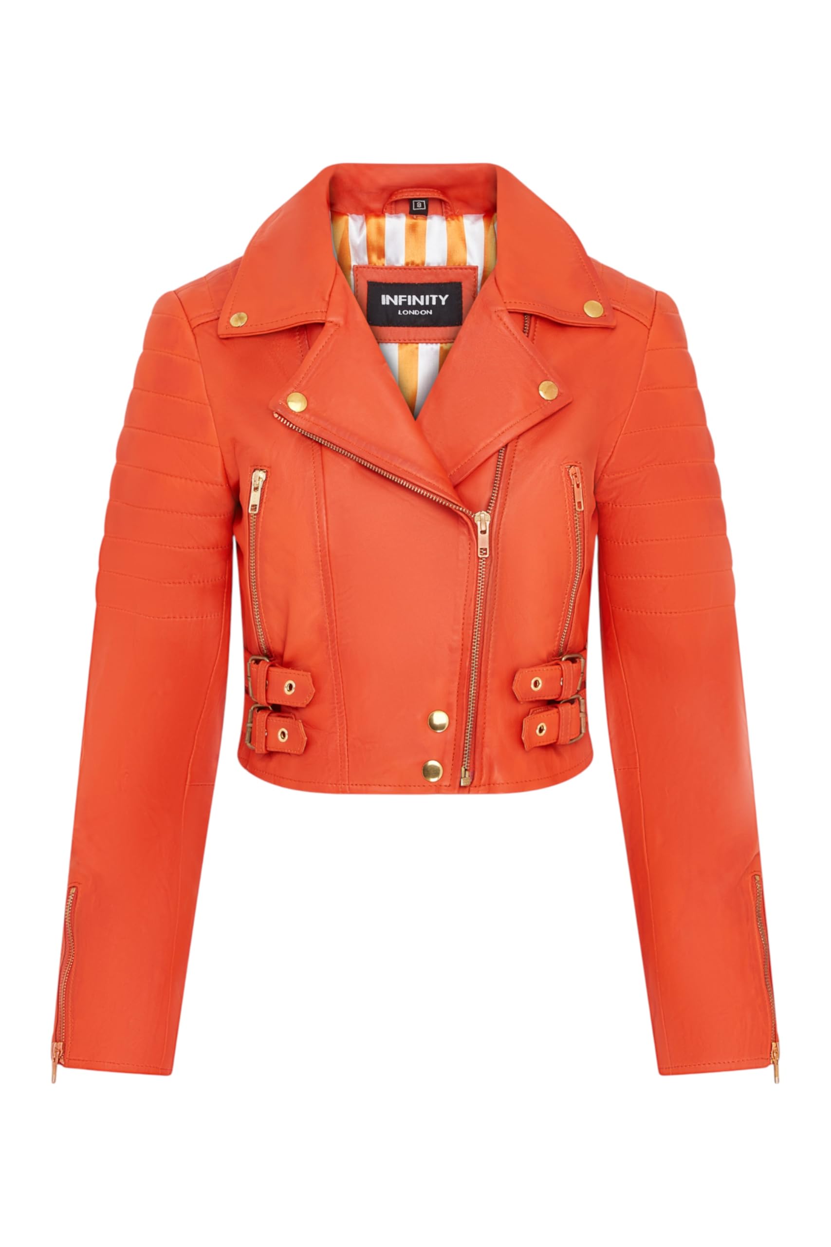 Ladies Cropped Jacket Short Body Gothic Top Orange Chic Biker Real Leather Jacket