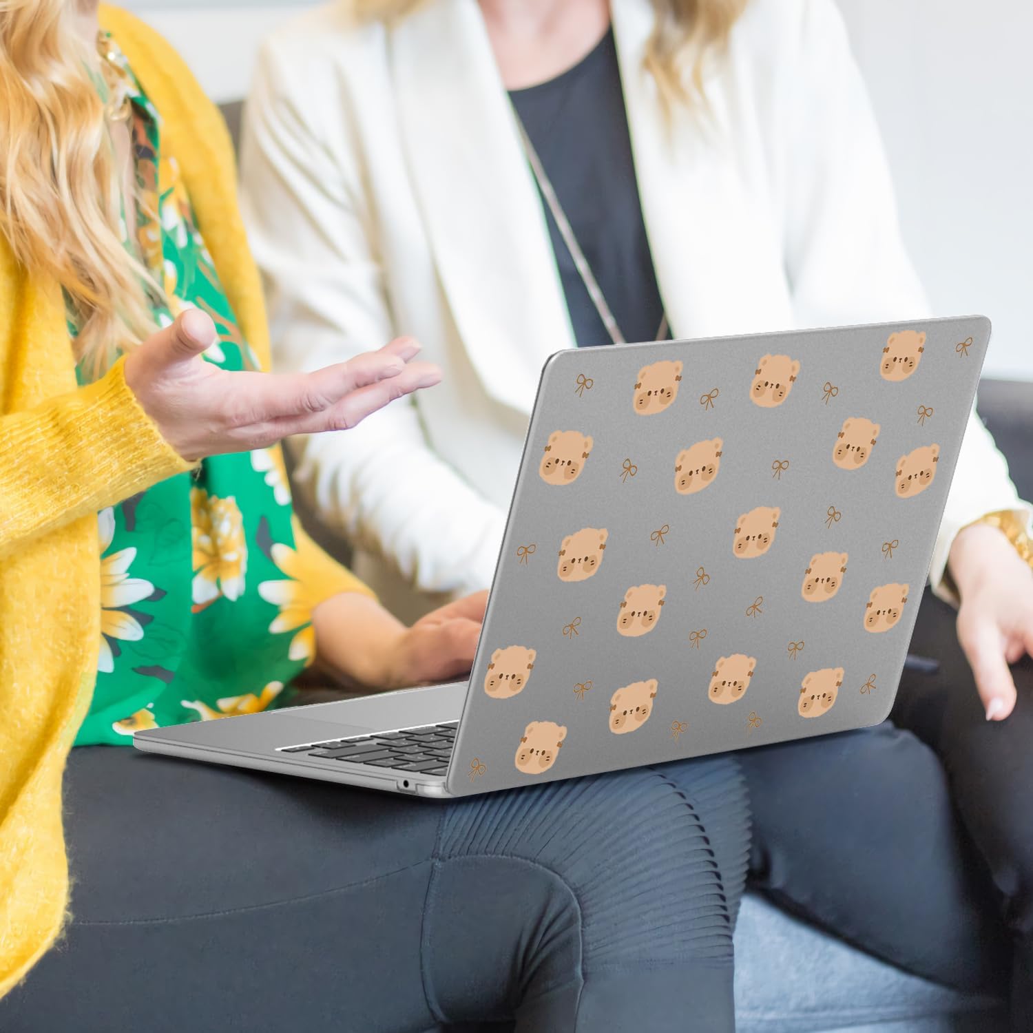 JOYLAND Clear Hard Shell Case Compatible with 15.3 Inch MacBook Air A2941/A3114 Cute Bear Bowknot Printed Frosted Matte Laptop Cover for Women Girls 15.3 Inch