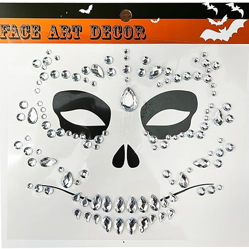 Miniatura 5 de Joyas faciales con diamantes de imitación, paquete de 3 gemas para el Día de la Cara Muerta para Halloween, tatuaje facial temporal, disfraz de