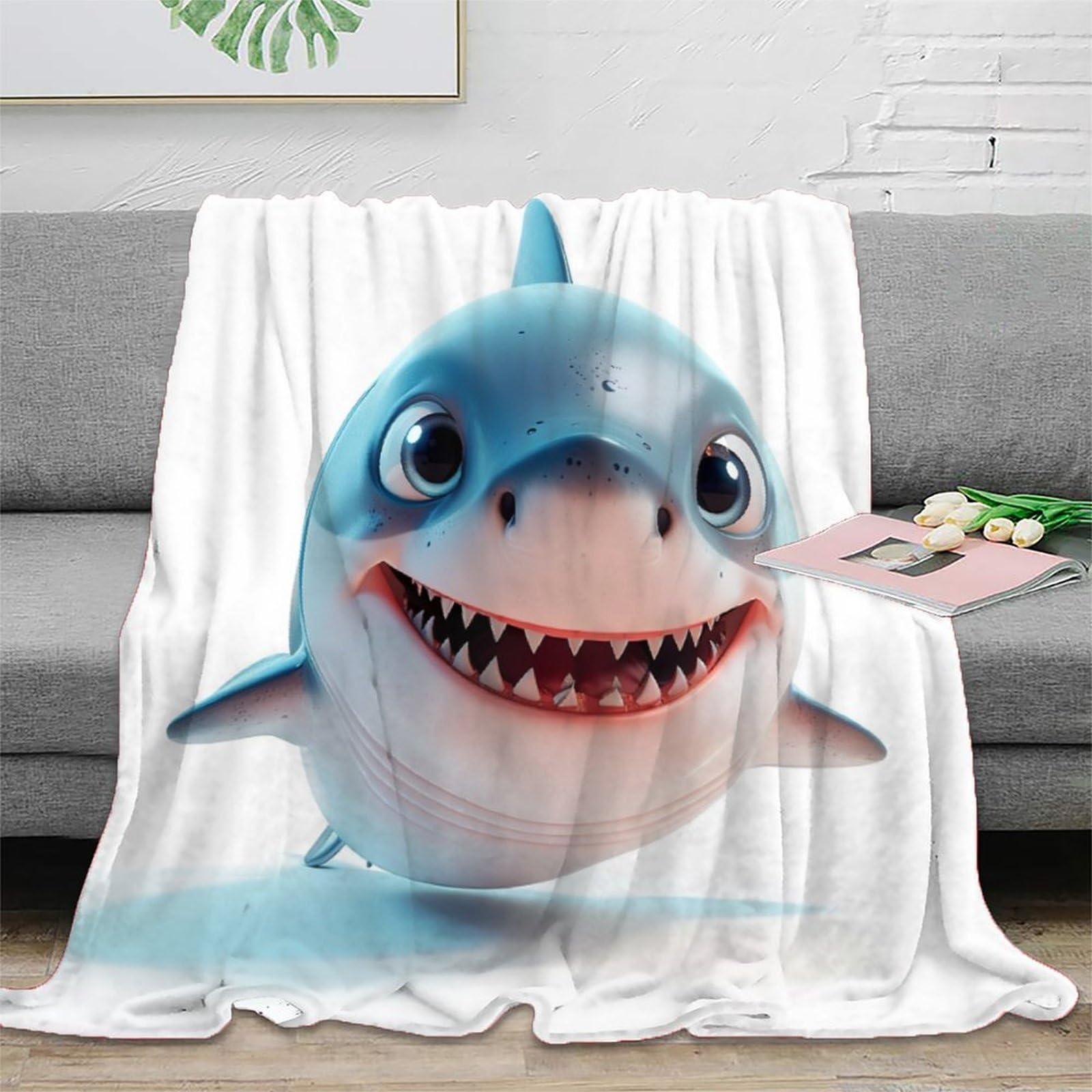 Couverture requin douillette anti-froid en flanelle douce pour enfant