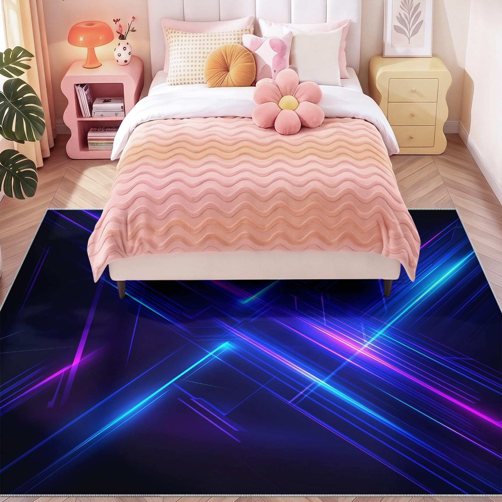 Douce Futuriste Néon Motif Décoration Tapis Salon Chambre 140 x 200 cm