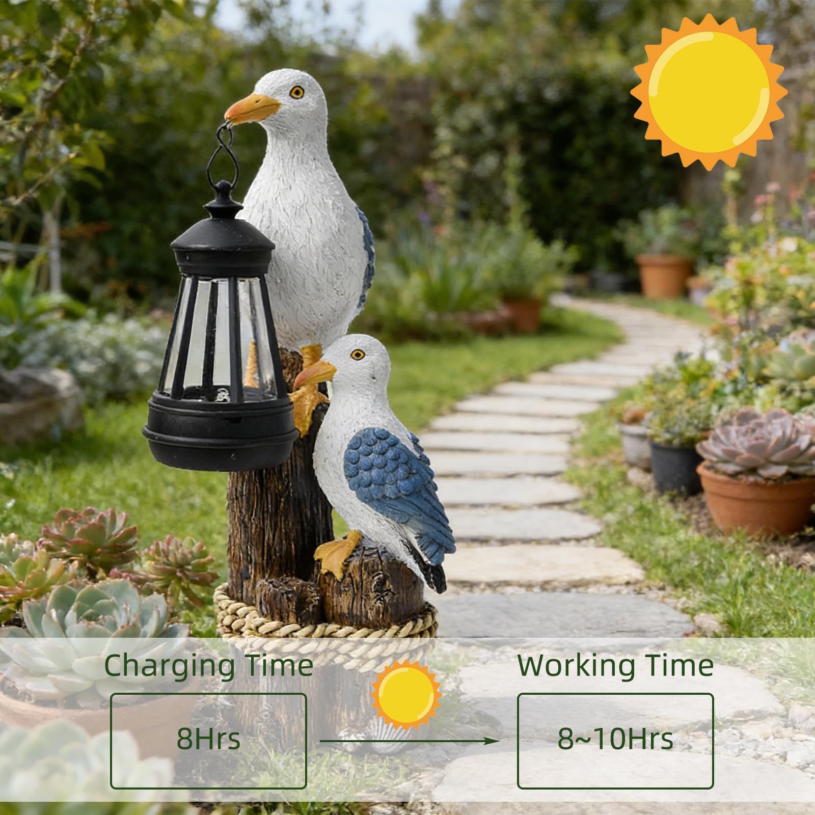 Statua solare da giardino a forma di gabbiano, lanterna a LED, impermeabile, decorazione da giardino, per esterni, balcone, terrazza, giardino, statua in resina, faro, decorazione marittima