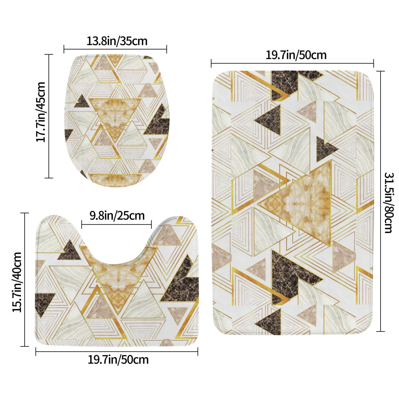 BREAUX Tapis de sol antidérapant à motif géométrique abstrait, tapis de sol de salle de bain, couverture de douche antidérapante, ensemble de 3 pièces
