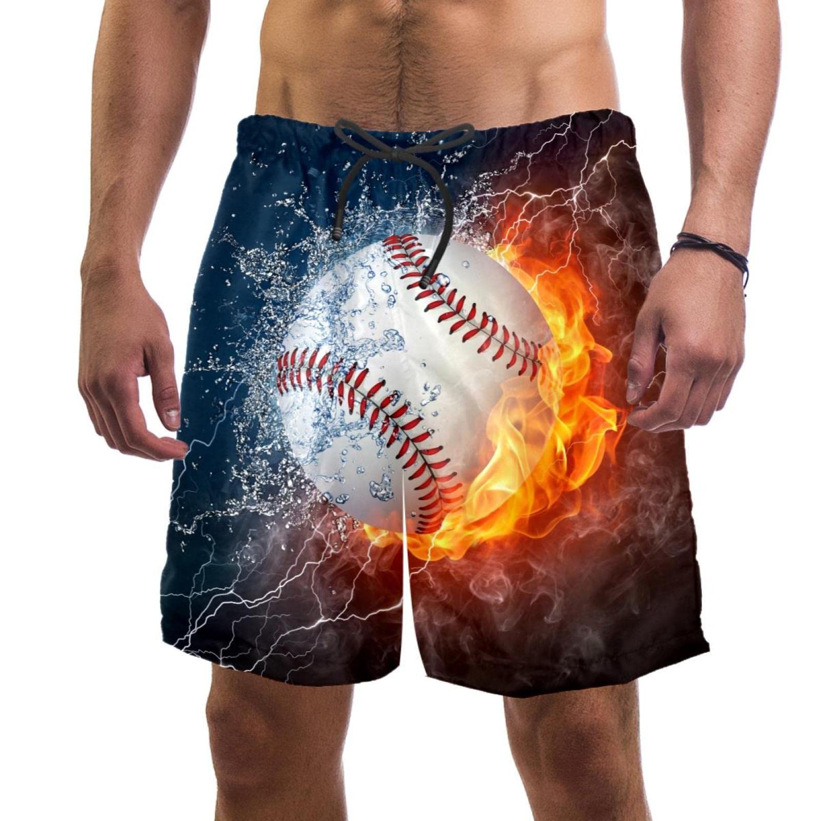 Maillots de bain pour hommes short de plage baseball feu eau JDEZ