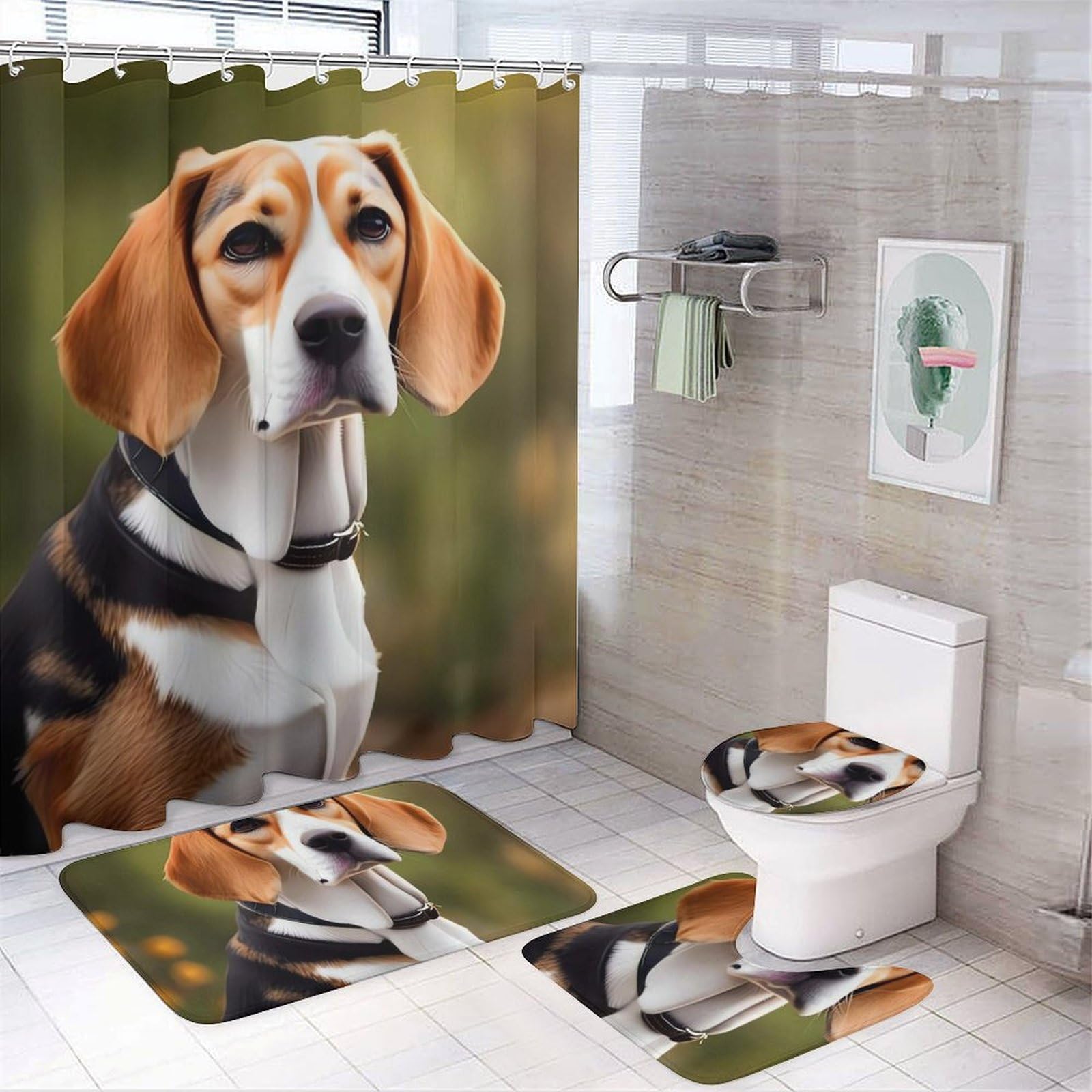 Tapis de douche Beagle antidérapant et rideau imperméable contre les sols mouillés
