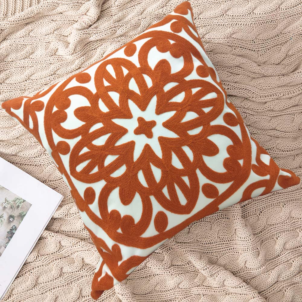 Alysheer Juego de 2 Fundas de Almohada Decorativas, 45 x 45 cm, Juego de 2 Piezas, Funda de algodón con Estampado clásico de Mandala, para sofá, Cama, Sala de Estar (Naranja Quemado)