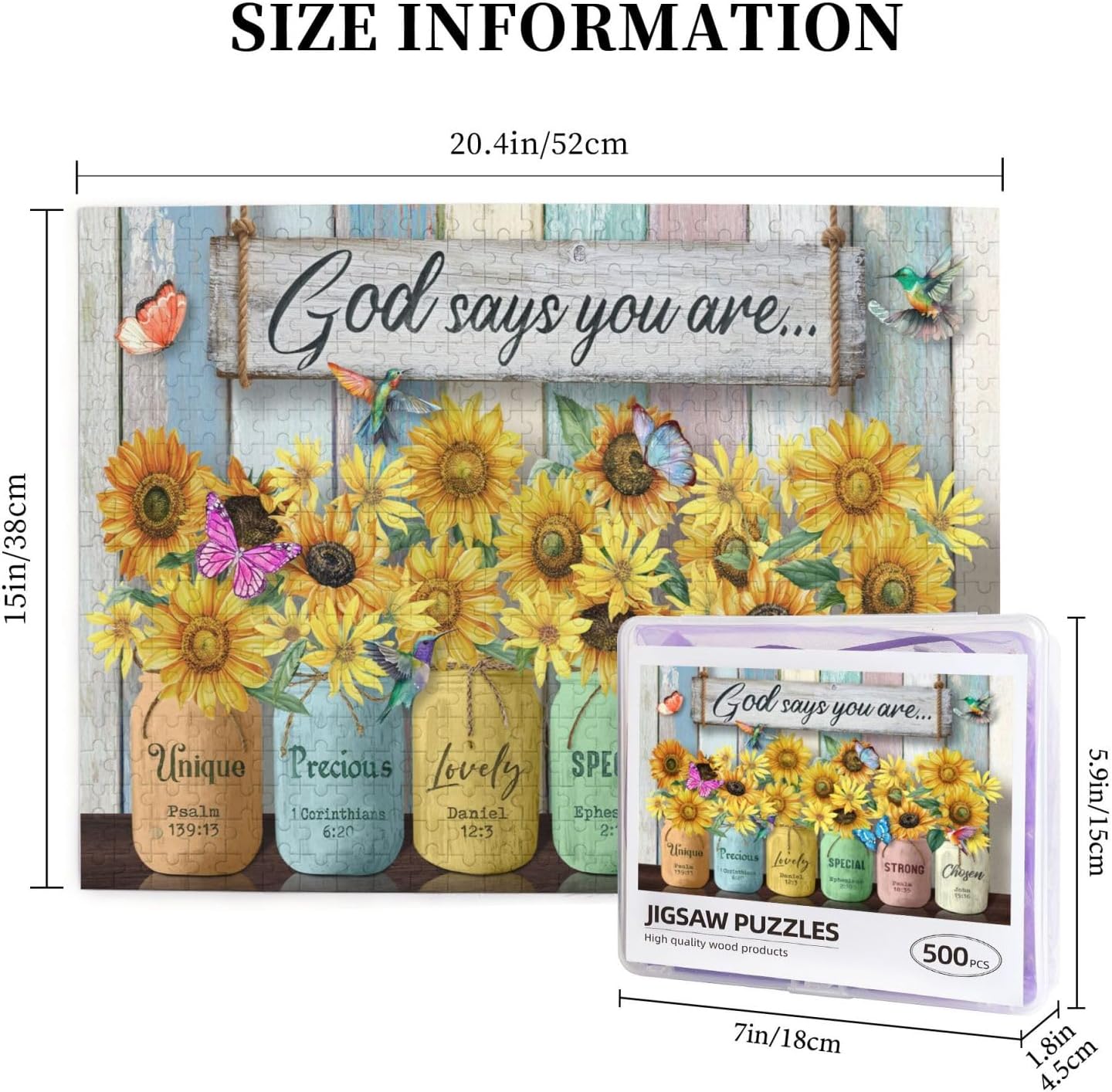 Christian Puzzles for Adults 500 Pieces Sunflower Religious Bible Verses Jigsaw Puzzles God Says You are Puzzle Inspirational Challenging Wooden Puzzle for Adults Family Game Toy Educational