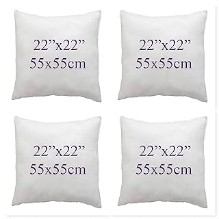Pack of 4- Bounce Back Virgin Hollow Fiber Cushion Pads Fillers Inners Inserts pillow square pads- Non allergenic- Washable- Available in 14"16"18"20"22"24"26"28"30" (22x22")