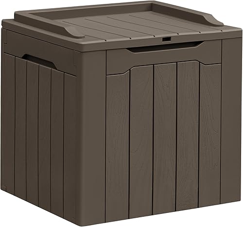 Greesum Caja de resina de 100 galones, cajas de almacenamiento grandes para exteriores con cojines para herramientas de jardín, almohadas para