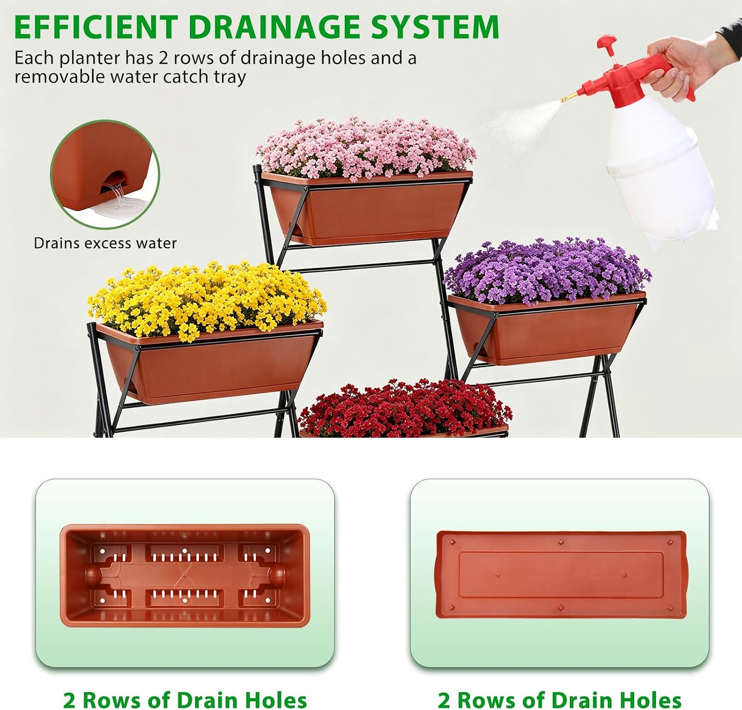 Raised Garden Bed Outdoor Indoor Elevated Tiered Standing Planter Box with Legs Vertical Plastic 7 Planter Boxes Herbs Flowers Vegetables for Backyard Patio Balcony, Red