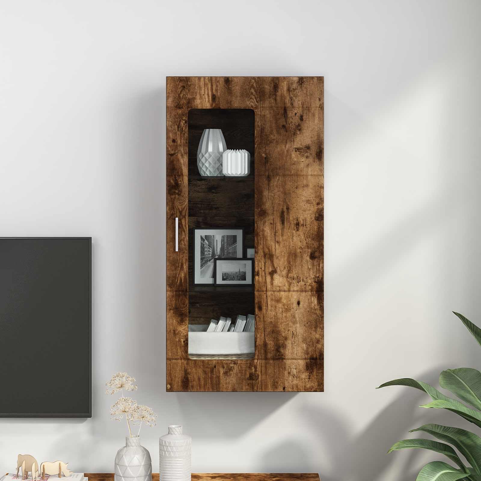 Armadio in legno di rovere affumicato, con 2 ripiani, finitura opaca, spazio per soggiorno, camera familiare e stanza degli ospiti, moderno armadio da parete per riporre e organizzare