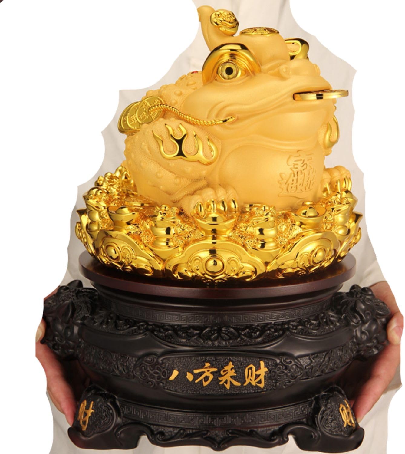 Feng Shui Figurine Lucky Money Toad Decorations 金蟾摆件 Feng Shui Figurine Home Office Decor Chinese Gifts 沙金金蝉蟾蜍 Feng Shui Figurine Golden Treasure Basin 聚宝盆店铺公司开业乔迁工艺品礼品 8819