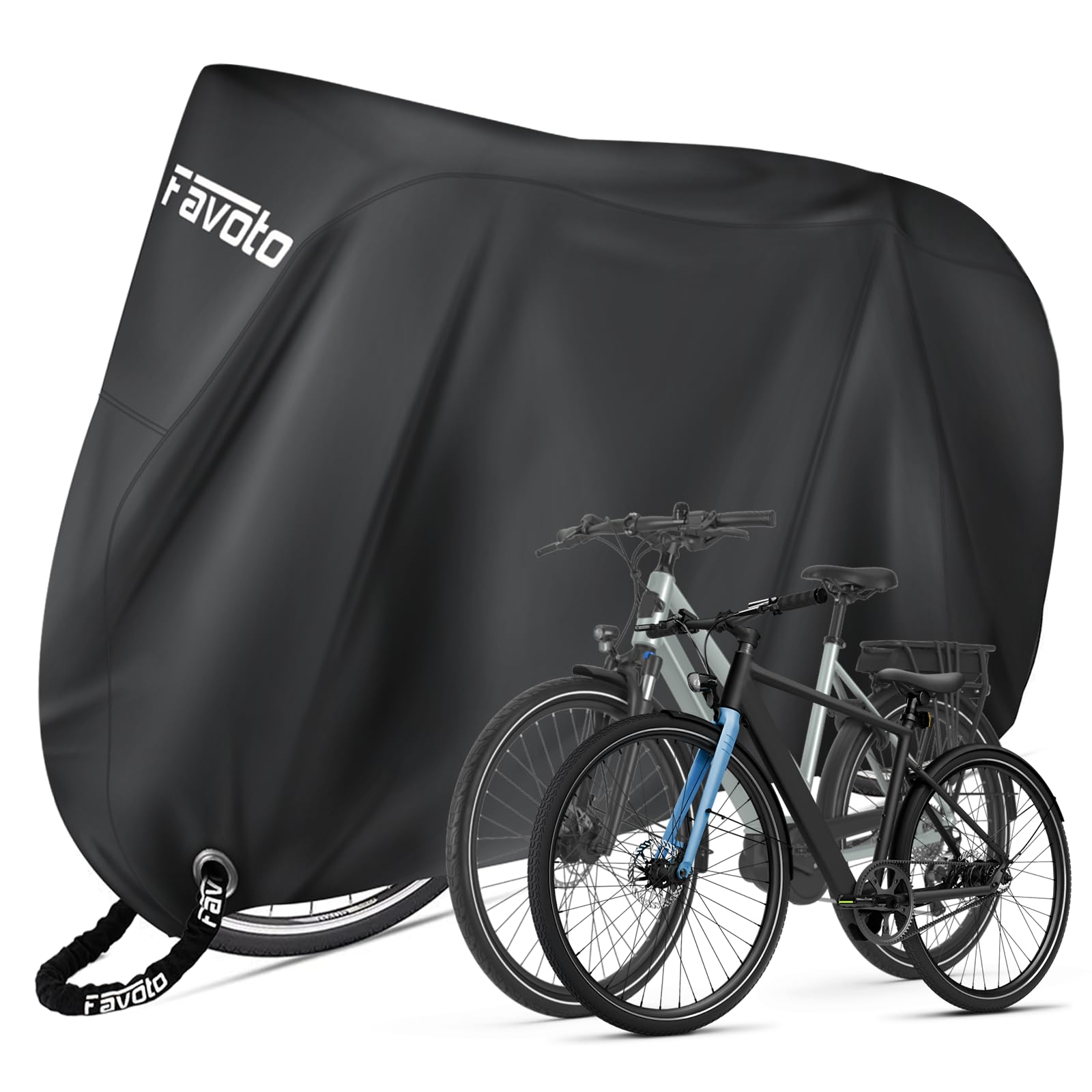 Favoto Bike Cover for 2 Bikes Outdoor Waterproof Bicycle Cover Oxford 29 Inch Windproof UV Sun Snow Dustproof with Lock Hole Storage Bag for Mountain Bikes Road Bikes(Jet Black)