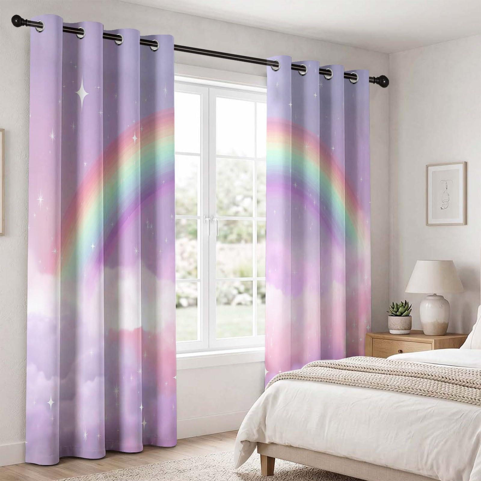 Générique Irisé Nuage Étoiles Rideaux Occultant à œillets Thermique Isolant Anti Bruit, Lot de 2 Fantaisie Chic Rideaux 110L X 215H cm pour Salon Bureau Cuisine Chambre à Coucher, Violet