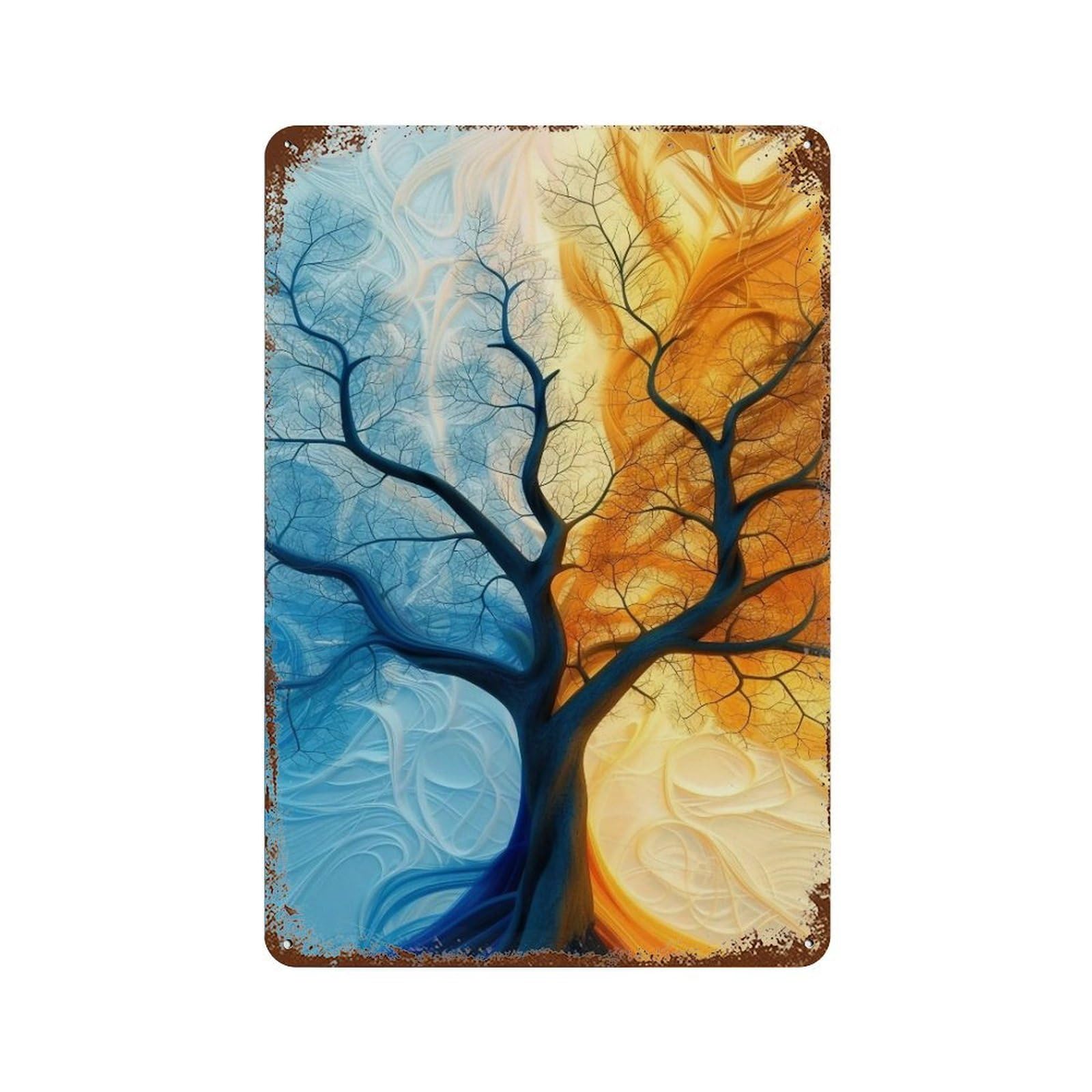 WUJHGRSG Split Hue Filament Symmetrical Bare Tree 02 Wall Art Retro Iron Vintage Metal Tin Sign Poster Modern Decor for Home Cofffee Club Bar Shop Style 30x20cm