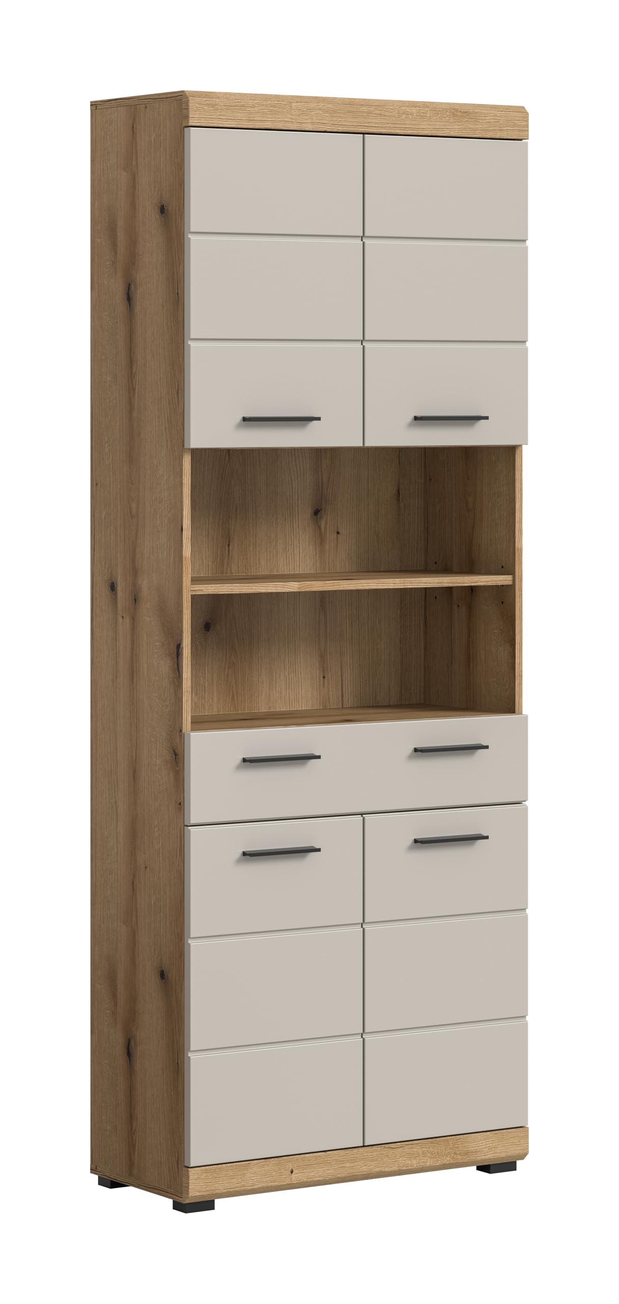xonox.home – Hochschrank Scout 74x191x31 cm in Evoak Oak und Kaschmir Nachbildung matt – Breiter Hochschrank für Badezimmer – großzügig