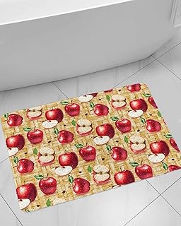 Red Apples Non-Slip Bathtub Mat, Fruit Whole Sliced on Natural Woods PVC Bath Mat for Tub Quick Drying Shower Mats for Inside Shower, Foot Scrubber Loofah Bathroom Mats 24x16 Inches