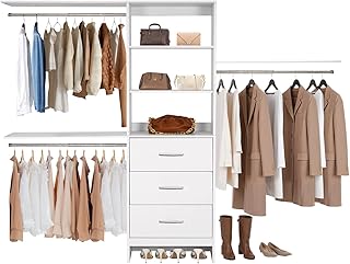 VEVOR Closet System with 3 Drawers, Adjustable Height Wooden Closet Orga...