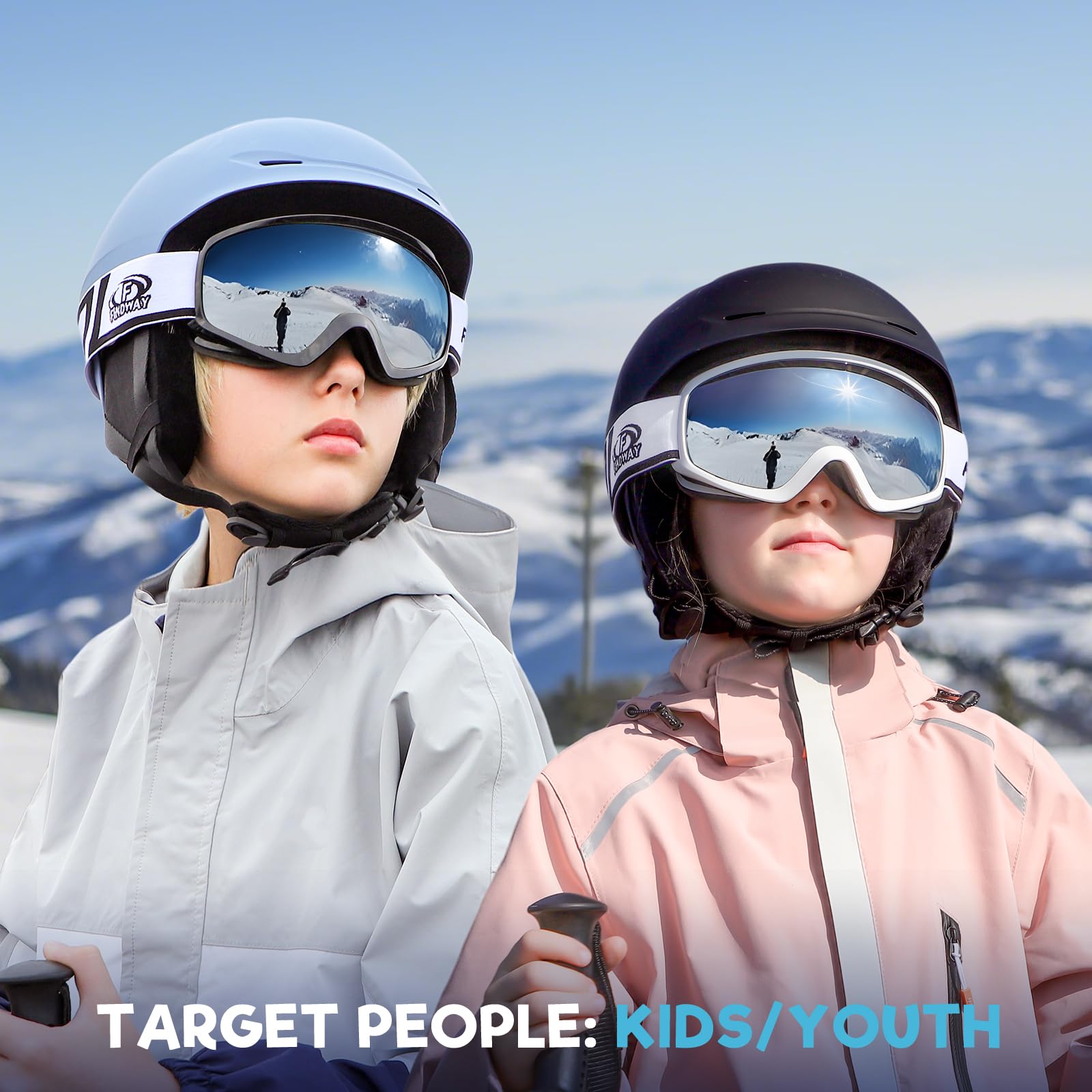 Findway Kids Ski Goggles,Skiing Goggles for Snowboard Jet Snow-for Boys  Girls Childrens Junior Childs Teen-Age 10 11 12 13 14 15 16