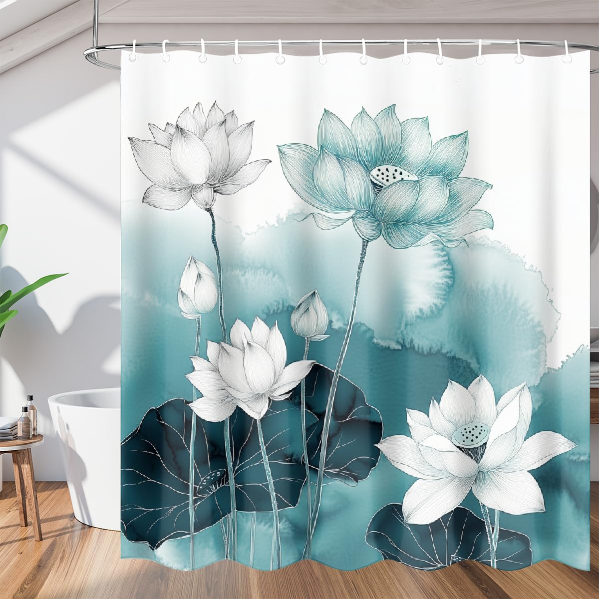 Rideau de douche imperméable lotus bleu vert 183x183 cm