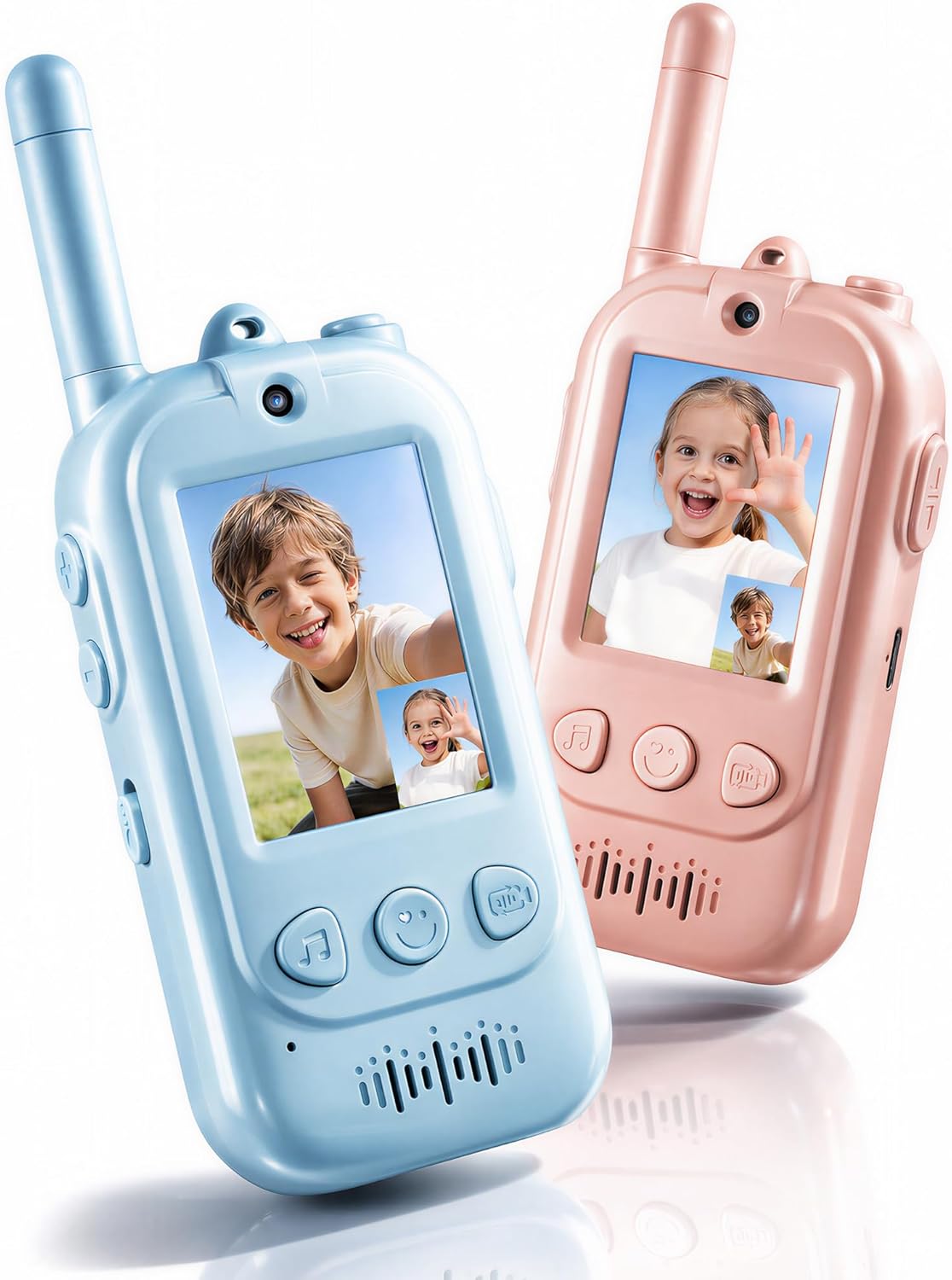 Voice Changer Upgraded Kids Video Walkie Talkies, Gift Toy with Real-Time Video, No WiFi or App Required, 1600FT Long Range, Rechargeable Video Intercom Toy for Boys & Girls Ages 3–12 (Blue & Pink)
